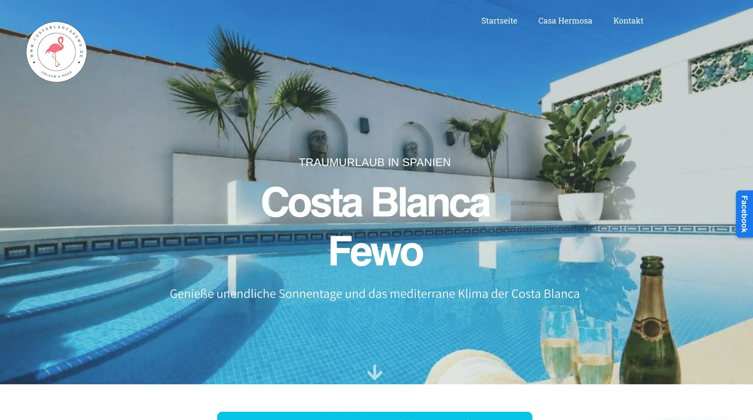 Startseite der Website für Casa Hermosa
